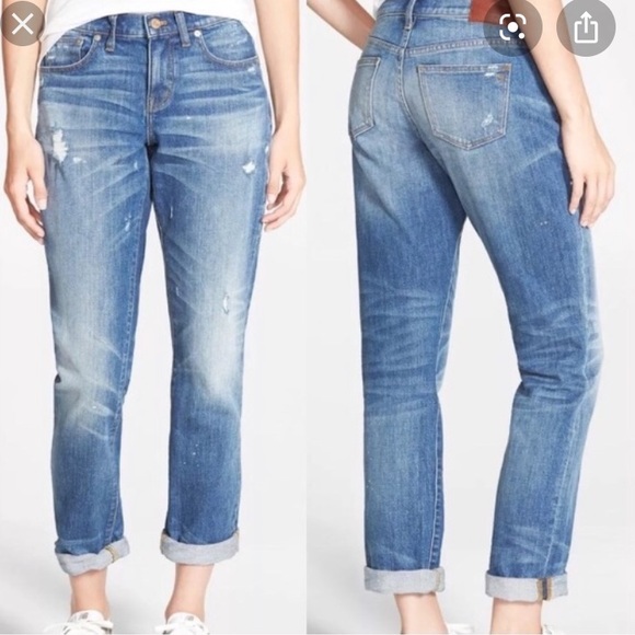 Madewell Denim - Madewell Medium Wash Distressed Slim Boyjean